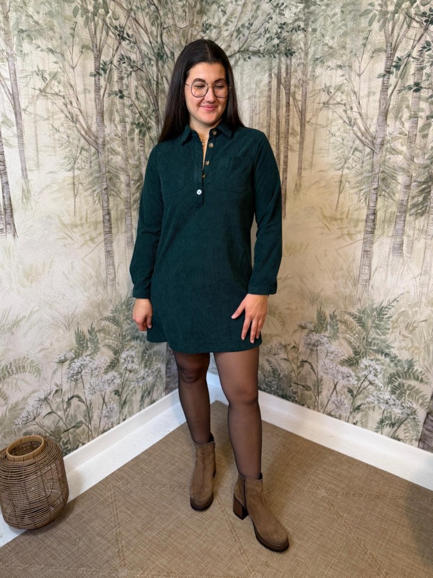 Robe Maelle Vert en Velours Côtelé | Marina & Paloma