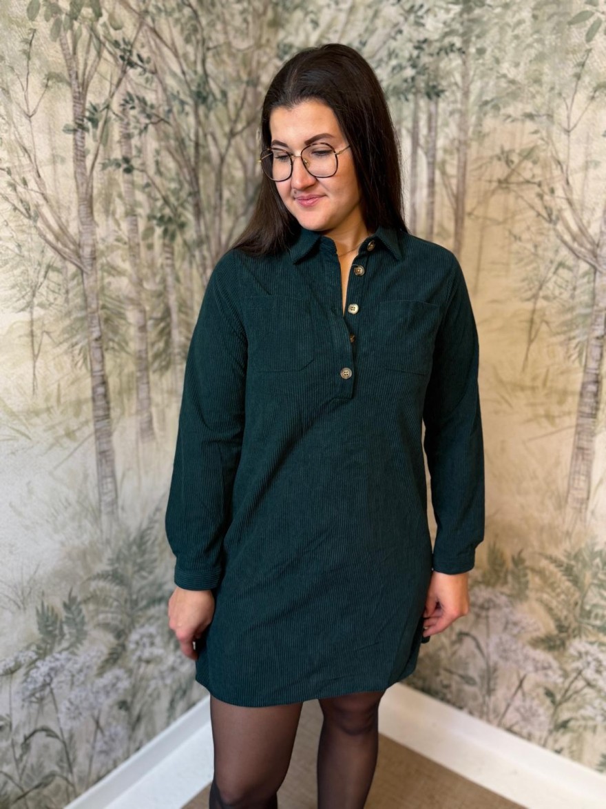 Robe Maelle Vert en Velours Côtelé | Marina & Paloma