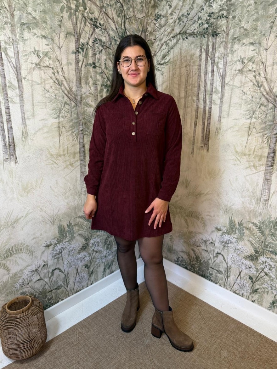 Robe Maelle Bordeaux en Velours Côtelé | Marina & Paloma