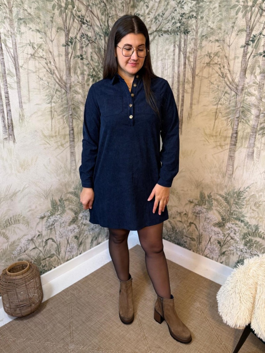 Robe Maelle Bleu en Velours Côtelé | Marina & Paloma