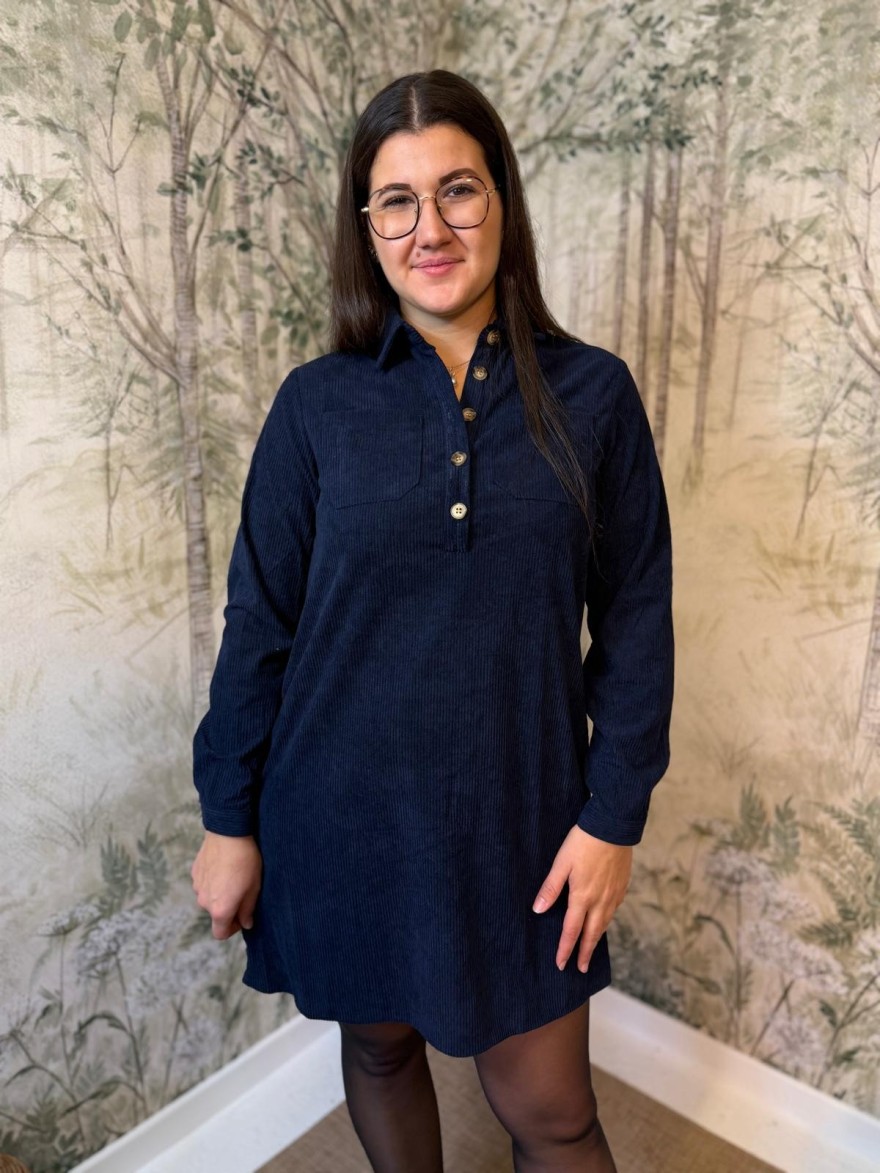 Robe Maelle Bleu en Velours Côtelé | Marina & Paloma