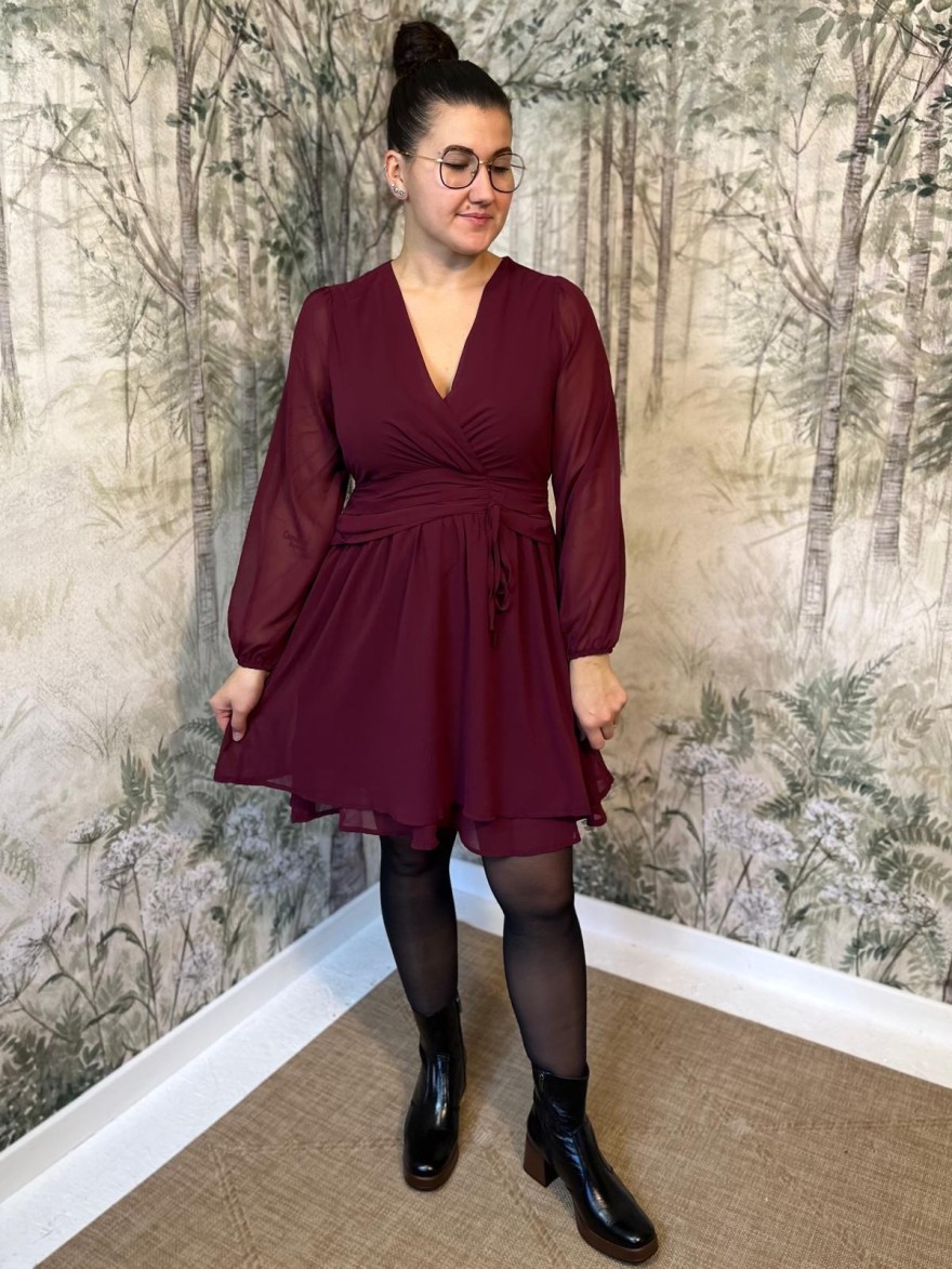 Robe Bordeaux By One Grande Taille Manches Longues | Marina & Paloma