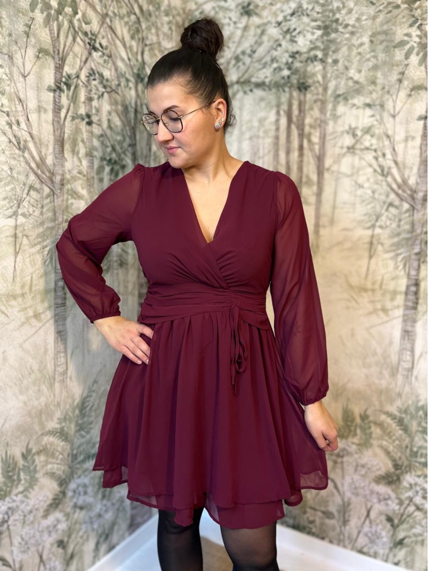 Robe Bordeaux By One Grande Taille Manches Longues | Marina & Paloma