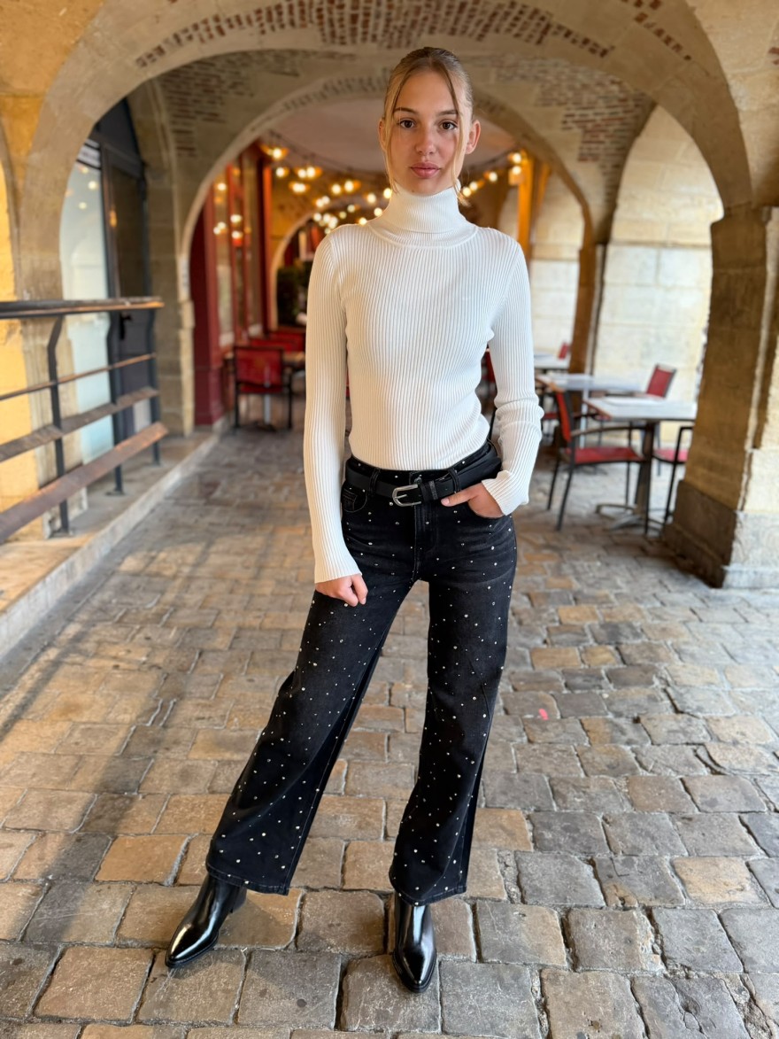 Sous Pull Blanc Col Roulé Kilky en Maille Côtelée | Marina & Paloma