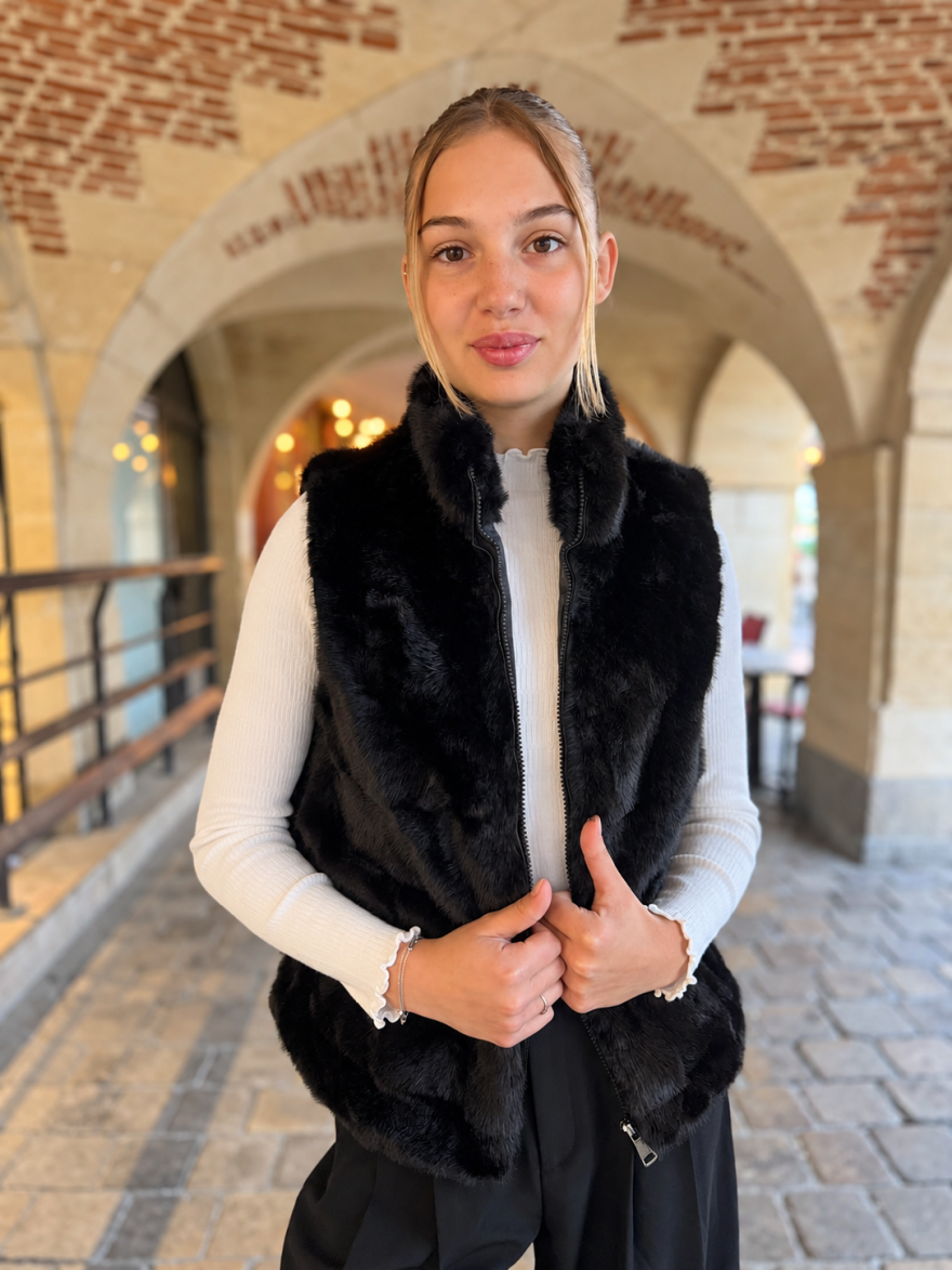 Gilet Fausse Fourrure Noire Effet Vison | Marina & Paloma