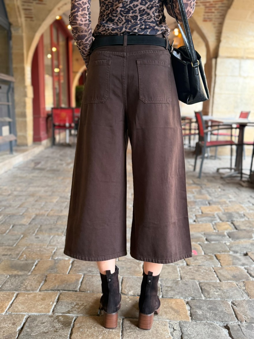 Jupe Culotte en Jean Marron Feelko Taille Haute | Marina & Paloma