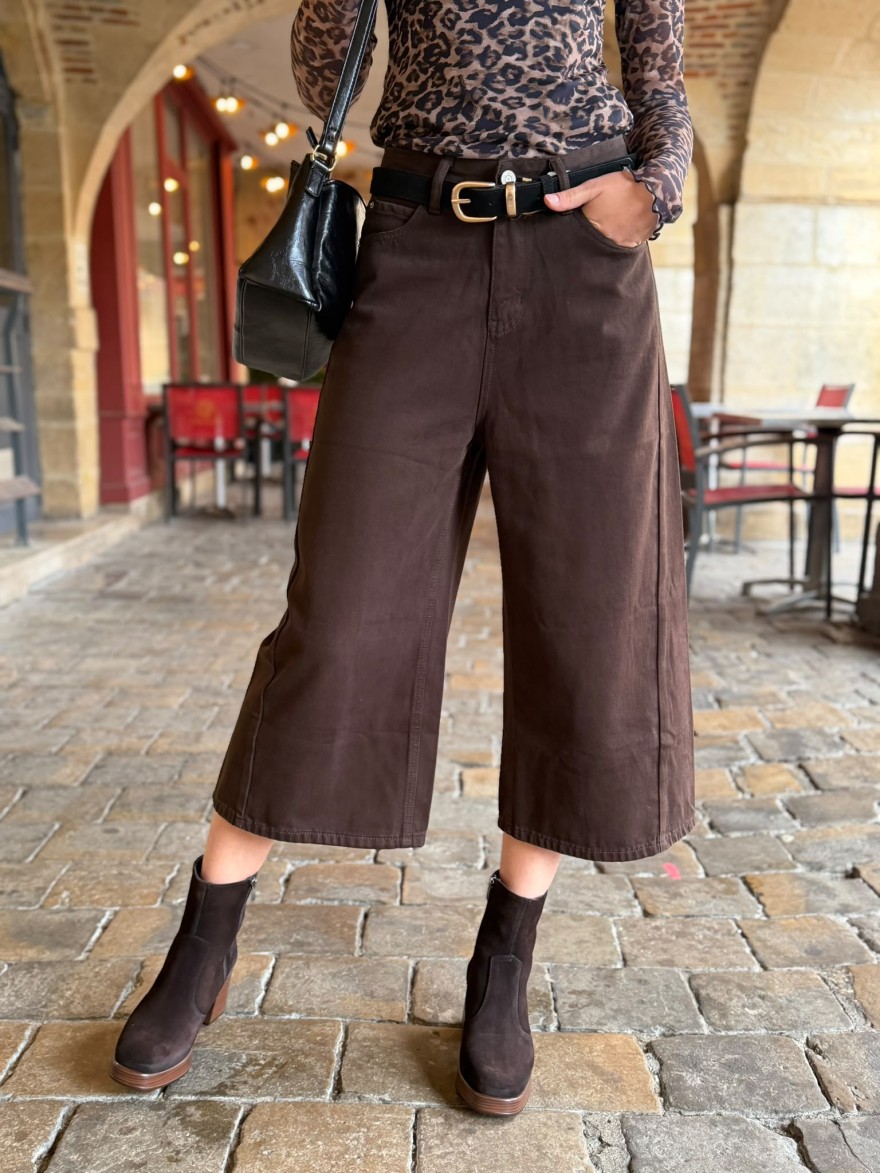 Jupe Culotte en Jean Marron Feelko Taille Haute | Marina & Paloma