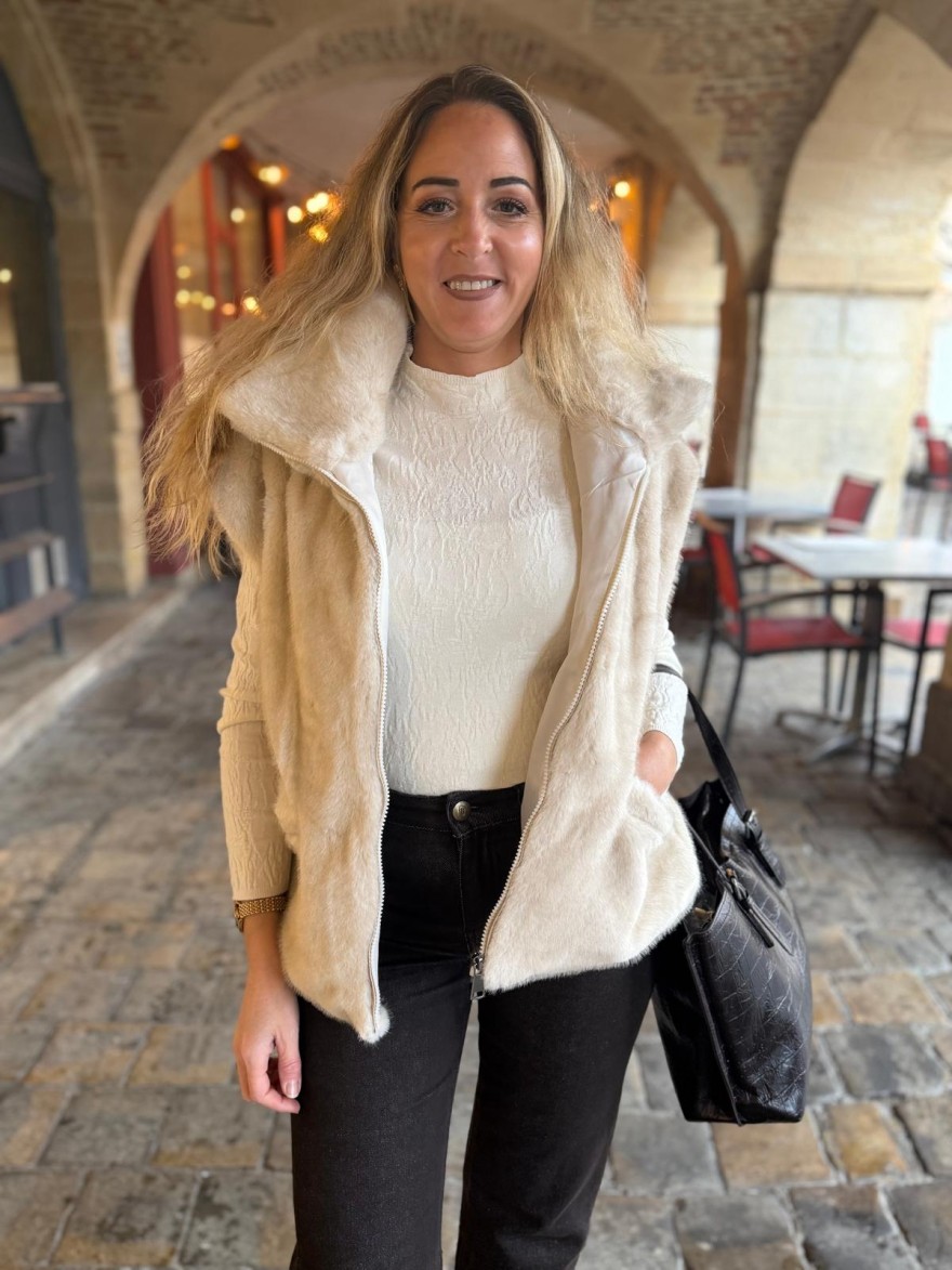 Gilet Sans Manches Fausse Fourrure Beige | Marina & Paloma