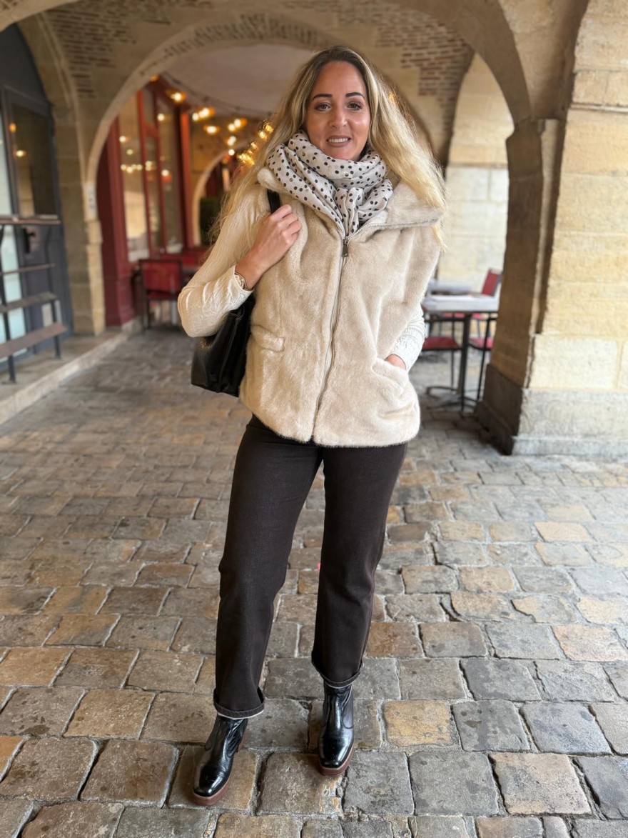 Gilet Sans Manches Fausse Fourrure Beige | Marina & Paloma