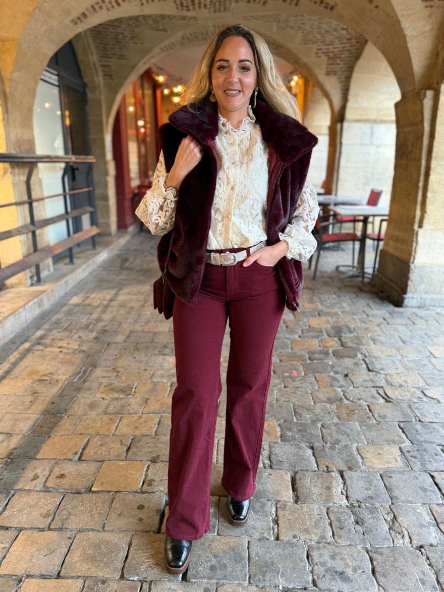 Gilet Sans Manches Fausse Fourrure Bordeaux | Marina & Paloma