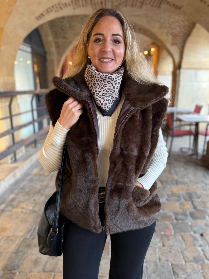 Gilet Sans Manches Fausse Fourrure Marron | Marina & Paloma