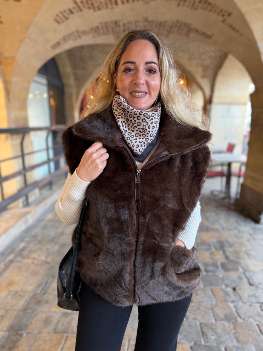 Gilet Sans Manches Fausse Fourrure Marron | Marina & Paloma