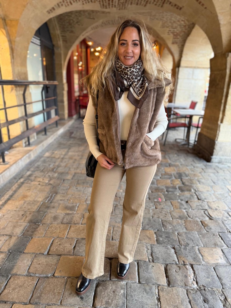 Gilet Sans Manches Fausse Fourrure Taupe | Marina & Paloma