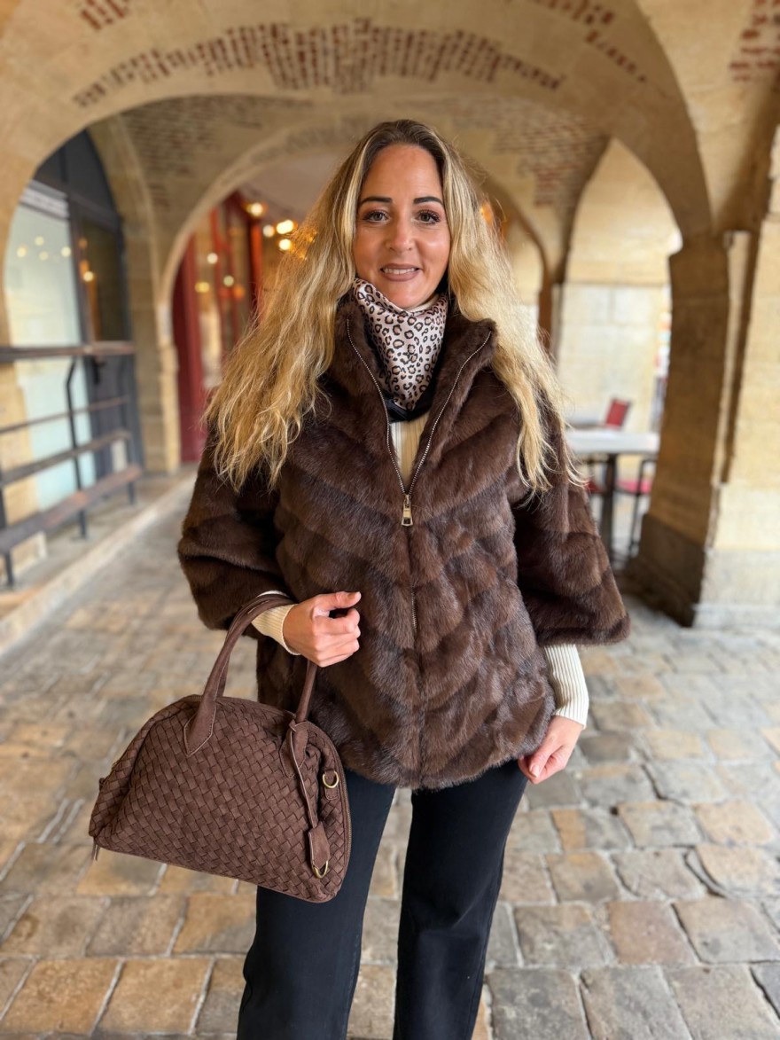 Manteau Fausse Fourrure à Manches Courtes | Marina & Paloma