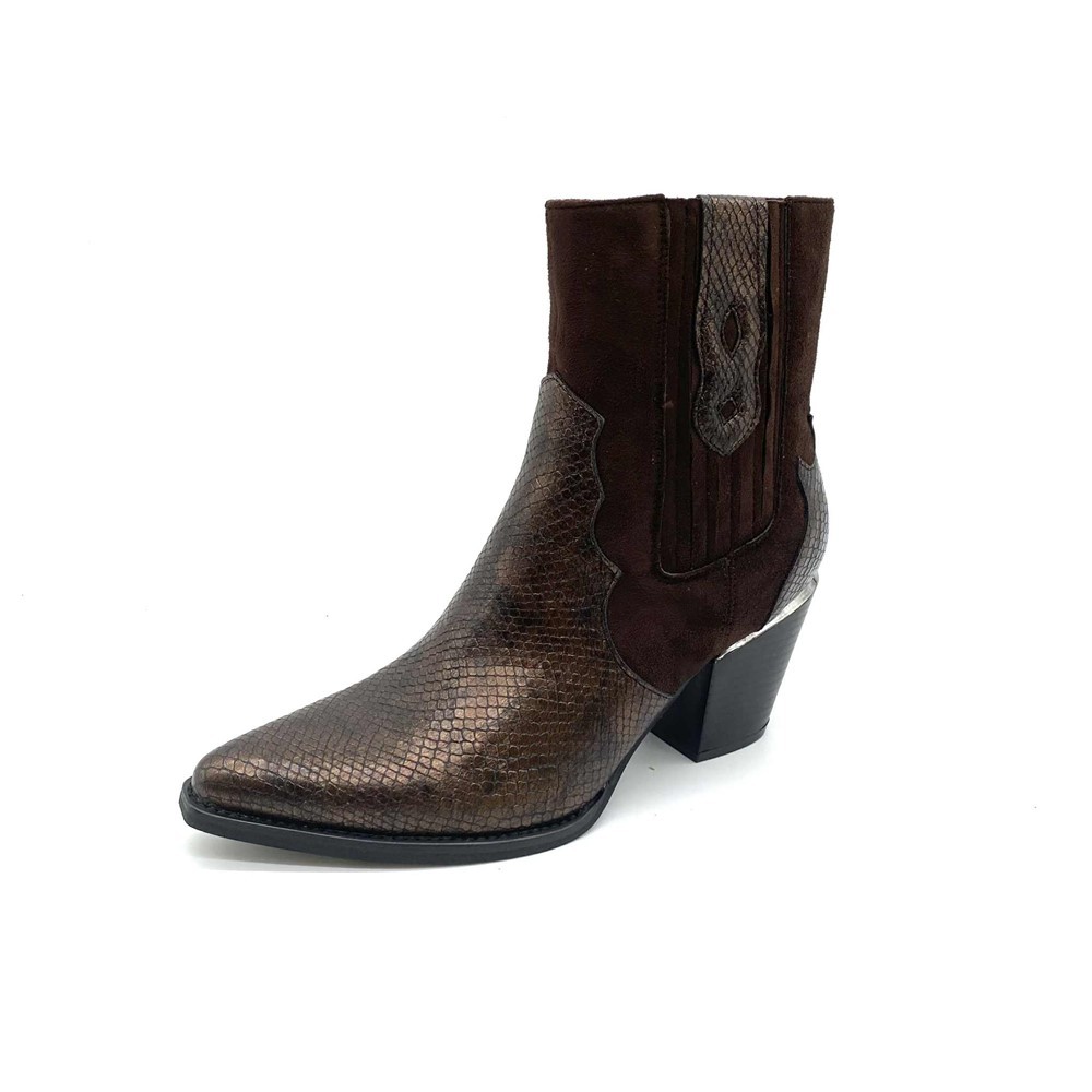 Bottines Femme Heyraud Taille 40 - Cuir Imitation Serpent - Talon Bas, Pointe Pointue - Neuf Sans Boîte